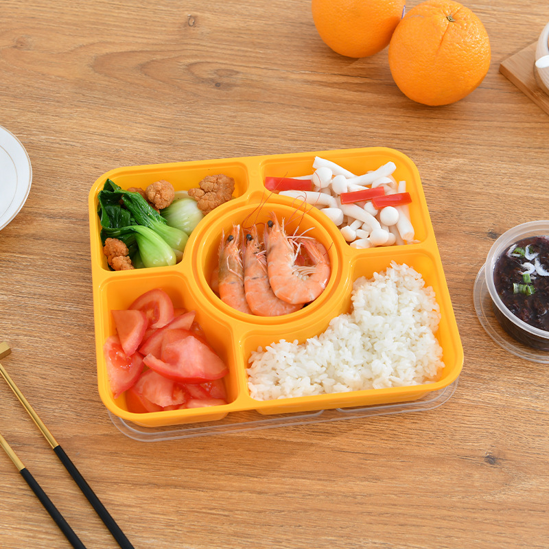 一次性4格外卖餐盒5格独立密封塑料饭盒 加厚带汤碗快餐盒-阿里巴巴
