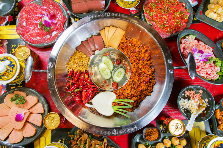 冬天火锅食材正面俯拍全景餐饮美食摄影图高清摄影大图-千库网